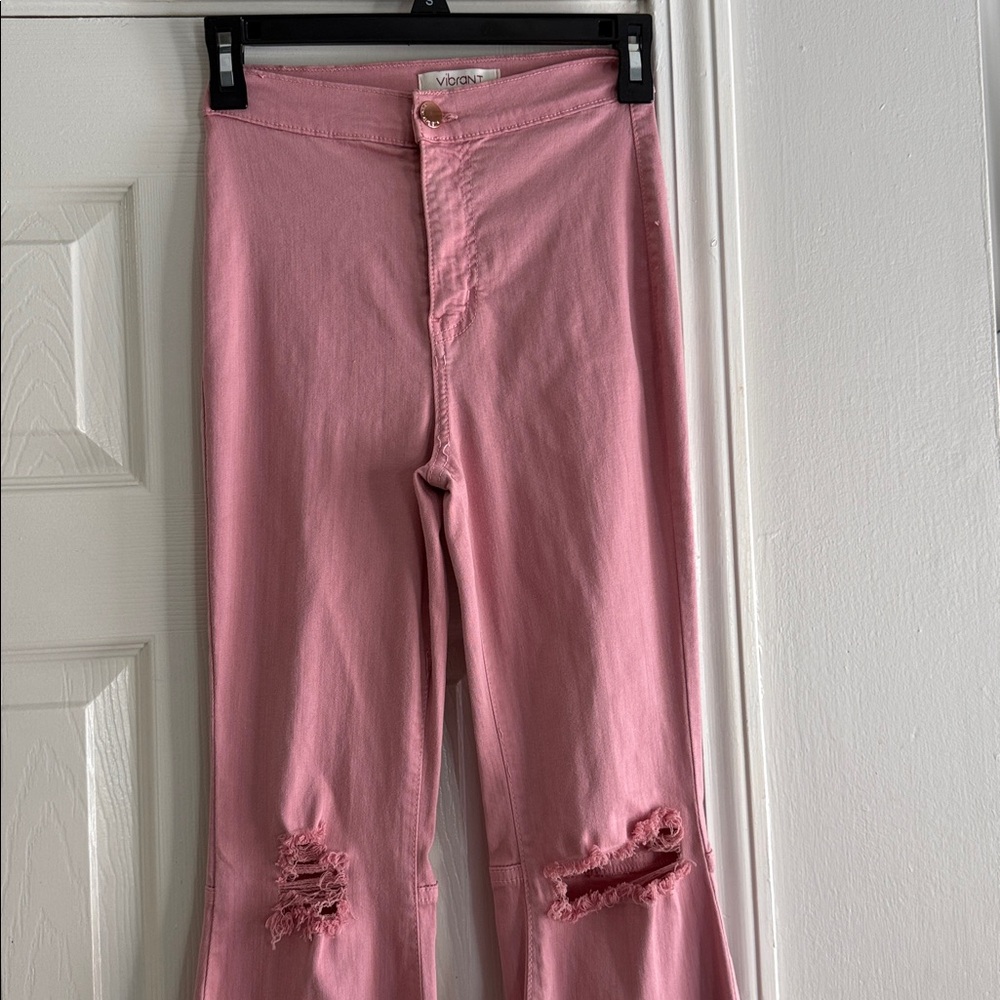 VIBRANT M. I. U. Vintage Y2K SUPER WIDE
Leg Distressed BUBBLEGUM Pink JEANS - Picture 5 of 13